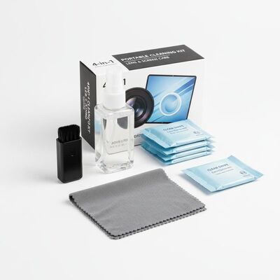 4 in 1 ポータブルレンズクリーニングマイクロファイバーワイプスクリーンクリーニングブラシラップトップクリーニングキット溶液付き