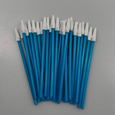 青いハンドル糸くずの出ない綿棒ミニ先のとがったポリエステル綿棒クリーンルーム用精密クリーニング綿棒
