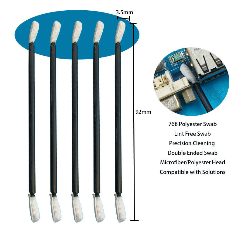 768本 リントフリー 黒ハンドル ツイストヘッド ポリエステル綿棒 クリーンルーム用精密クリーニング・ディテーリング綿棒